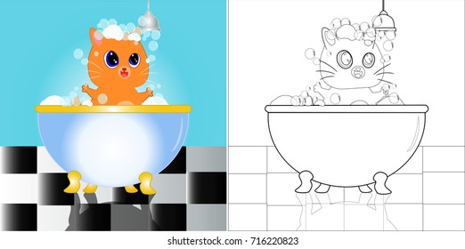 cat in the bathroom. vector cartoon illustration