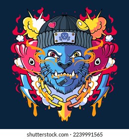 cat beanie hat cartoon vector illustration