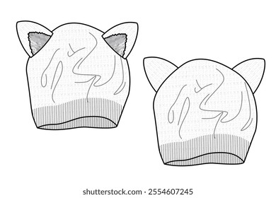 	
Cat beanie hats vector design technical flat sketch by adobe illustrator.