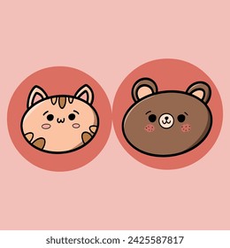 Cat and bear head cute face vector