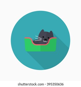 Cat bed icon , Vector flat long shadow design.