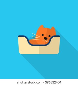 Cat bed icon , Vector flat long shadow design.