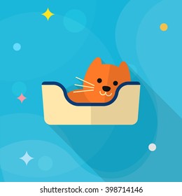Cat bed icon , Vector flat long shadow design.