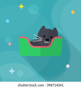 Cat bed icon , Vector flat long shadow design.