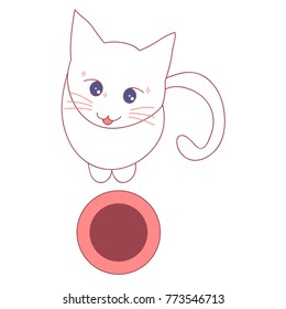 Cat Begging for Food. Vector Illustration. isolated on White Background.