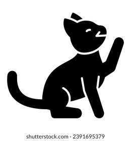 Cat begs for treat solid icon, funny animals concept, kitty ask for food vector sign on white background, glyph style icon for mobile concept and web design. Vector graphics