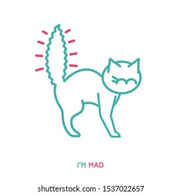 Cat behavior icon. Domestic animal or pet tail language. I am mad. Kitty reaction. Simple icon, symbol, sign. Editablel vector illustration isolated on white background   