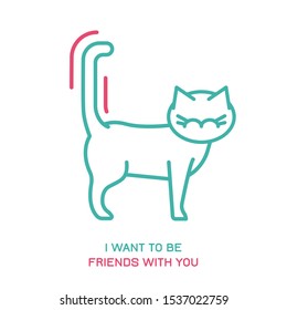 Cat behavior icon. Domestic animal or pet tail language. I want to be friends with you. Kitty reaction. Simple icon, symbol, sign. Editablel vector illustration isolated on white background