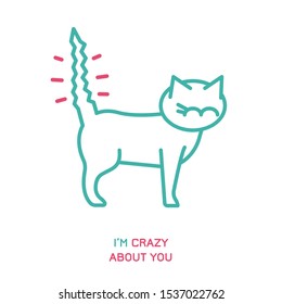 Cat behavior icon. Domestic animal or pet tail language. I am crazy about you. Kitty reaction. Simple icon, symbol, sign. Editablel vector illustration isolated on white background   