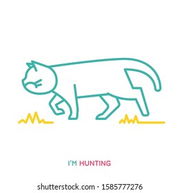 Cat behavior icon. Domestic animal or pet tail language. I am hunting. Kitty reaction. Simple icon, symbol, sign. Editablel vector illustration isolated on white background