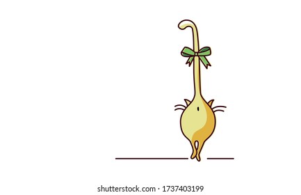 Cat from behind. Funny pet. The tail with bow. Vector illustration on white background