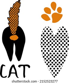 Katze dahinter, Polka-Punkt-Herz, Fußabdruck-Silhouette-Poster, Vektorgrafik