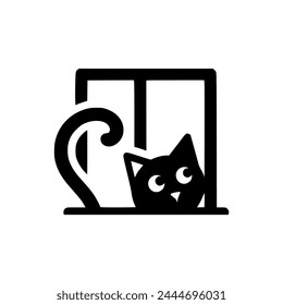 cat beside the window logo vector illustration template design