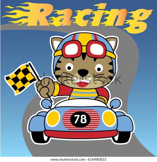 cat, the\
best car racer, vector cartoon\
illustration