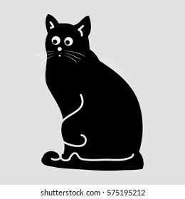 cat with big eyes silhouette vector