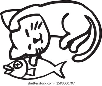cat with big fish bone .
cute cartoon doodle vector illustration