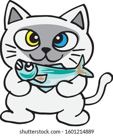 cat with big fish bone .
cute cartoon doodle vector illustration