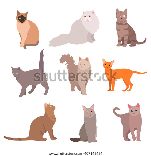 Cat Big Set Beautiful Cartoon Cats Stock Vector (Royalty Free) 407148454