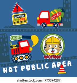 cat and big truck funny cartoon,vector illustration