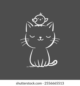 Cat and bird character illustration with minimalistic design on a dark background