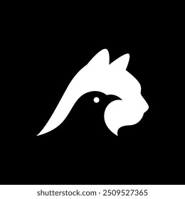 cat with bird creative pets logo design flat vector