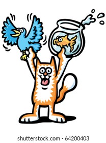 Cat, bird, fish