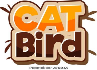 Banner de tipo de letra Cat Bird en ilustración aislada estilo caricatura