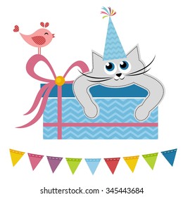 Cat and bird with gift