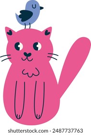 Cat And Bird Hand Drawn Vector Illustration