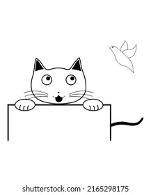 plantilla de logotipo de ilustración de vector de icono de gato y pájaro