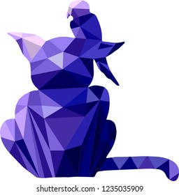 cat and bird low poly