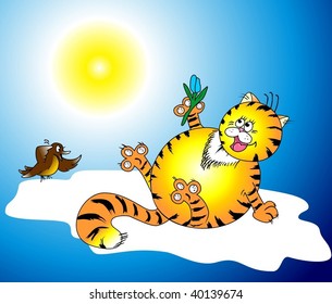 cat and bird vector