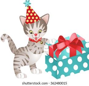Cat birthday with gift
