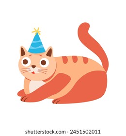 Cat in Birthday Hat Kitty Vector Illustration.
