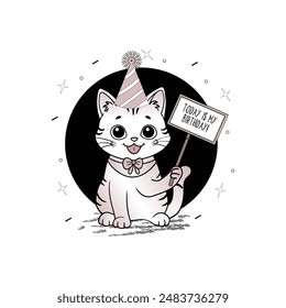 Cat Birthday T shirt design, Today is my birthday vector design, Happy cat, laughing cat