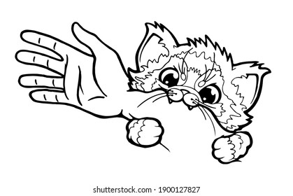 Cat Bite Hand black and white illustration outline vector