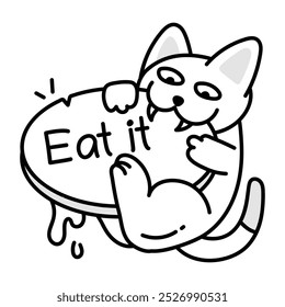 A cat biting eat it sign, a doodle style icon 

