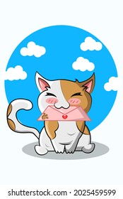 Cat biting letter vector illustration