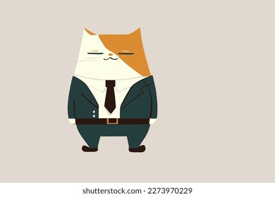 Cat in a black business suit on a beige background