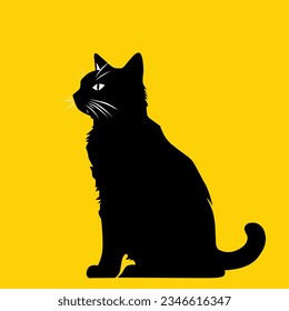 Cat black color illustration logo vector on yellow background