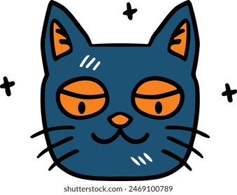 A cat with a black face and white stripes. The cat has a look of surprise on its face