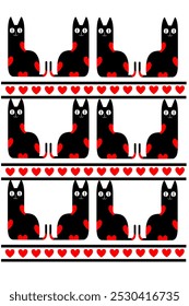 Patrón de tela de corazón negro de gato