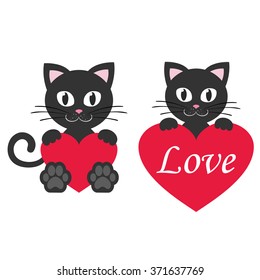 cat black and heart set