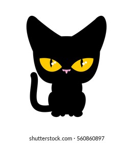 Cat black isolated. Pet on white background
