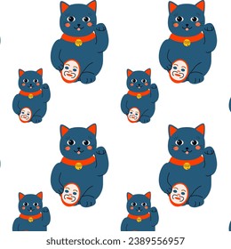 cat black with mask - seamless pattern