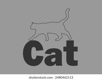 texto de contorno negro gato sobre fondo gris,