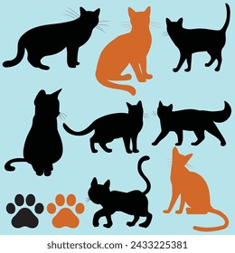 cat black silhouette illustration Animal pet vector,This design is perfect for t-shirts, posters, cards, mugs and Wallpaper.