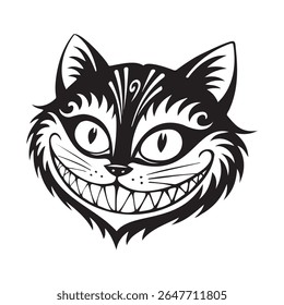 Сgato heshire, silhueta preta sobre fundo transparente, desenho vetorial
