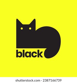 cat black sit pets mascot flat modern minimalist simple clean logo design vector icon illustration