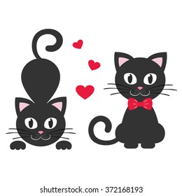 cat black with tie and heart set